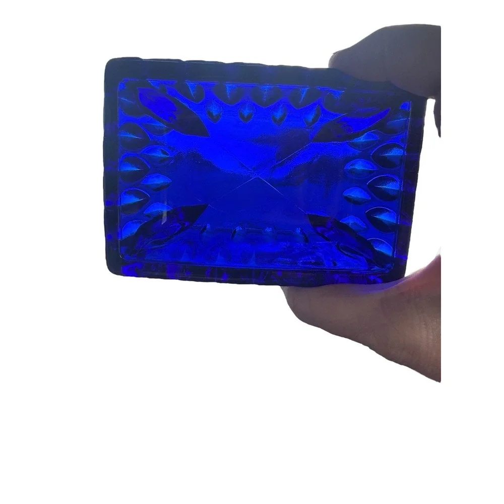 Vintage Indiana Glass Cobalt Blue Footed Trinket Box Candy Dish Cut Glass